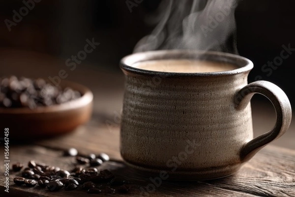 Obraz A cup of coffee with steam coming out of it