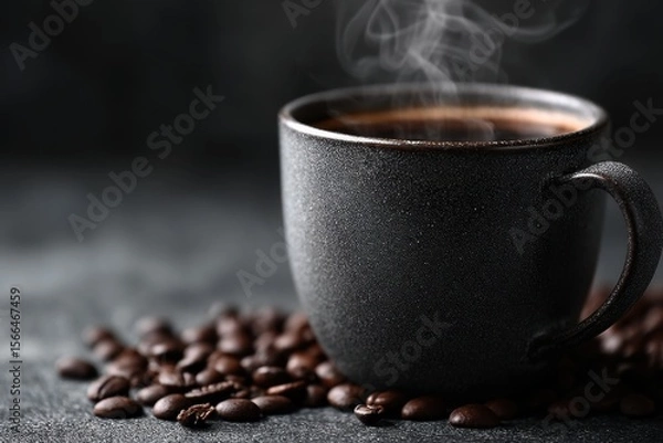 Obraz A cup of coffee with steam coming out of it