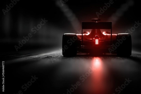 Obraz A red race car driving on a track at night
