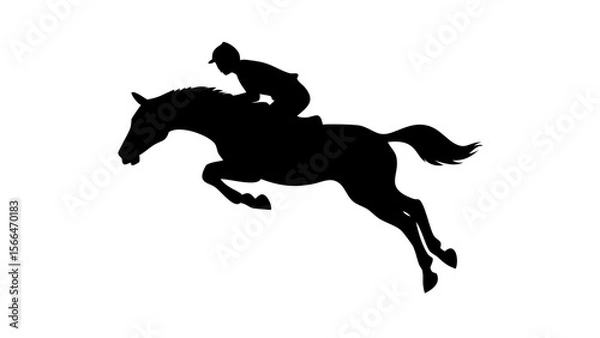 Obraz Silhouette of a horse and rider leaping over a jump, capturing the dynamic motion of equestrian sport.  