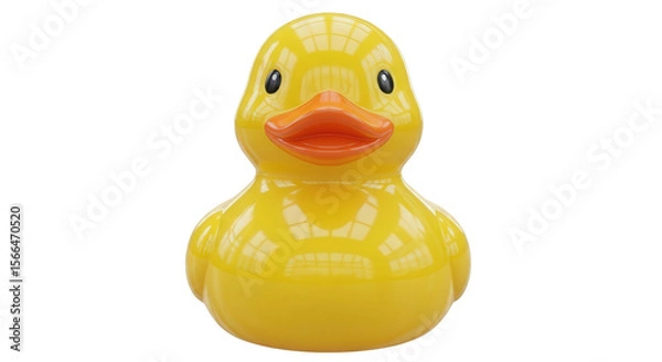 Fototapeta Yellow Rubber Duck Toy on White Background | Classic Bath Toy for Children, Playtime and Decorative Use