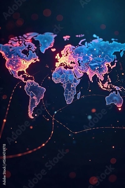 Fototapeta Global Network Connectivity Fiber Optic Cables Illuminate Seamless International Data Flow