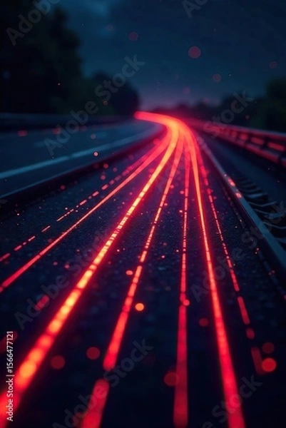 Fototapeta Futuristic Information Highway Glowing Fiber Optics Forming a Dynamic Data Stream Network