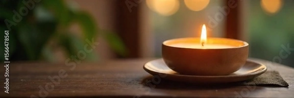 Fototapeta Serene Soy Candle Glow Luxurious Spa Relaxation, Aromatherapy, Wellness, and Self-Care