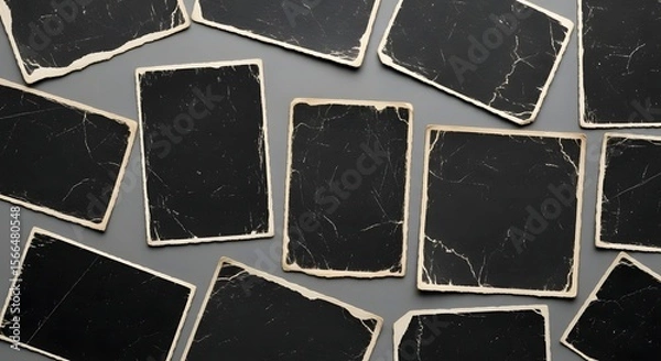 Obraz Collection of Vintage Black and White Photo Prints with Scratches and Tears