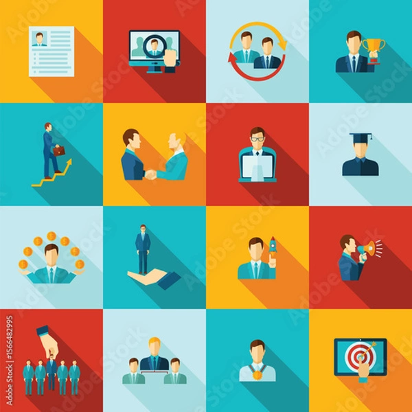 Fototapeta Career and Job Icons Set – Flat Design Collection for Employment, Skills, and Professional Growth