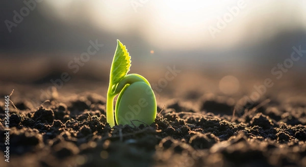Fototapeta Sprouting Seedling in Soil: A Symbol of Growth and World Population Day