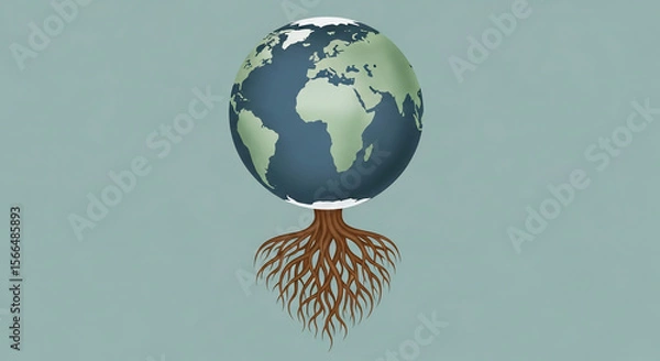 Fototapeta World Population Day Illustration: Earth Globe Supported by Tree Roots, Symbolizing Growth and Sustainability