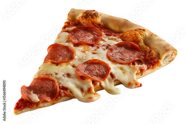 Fototapeta Delicious slice of pepperoni pizza with melted cheese and a crispy crust