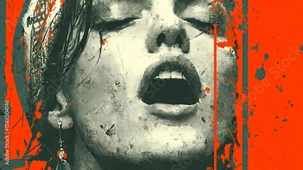 Fototapeta Abstract portrait of a sensual woman with paint splashes