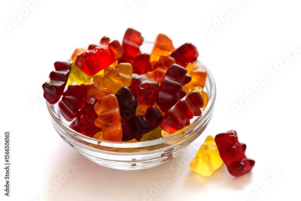 Fototapeta Colorful different Haribo gummy bears on white background
