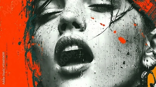 Fototapeta Abstract portrait of a sensual woman with paint splashes
