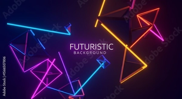 Fototapeta Futuristic Neon Geometric Background Vibrant Colors, Abstract Shapes, Glowing Lines, 3D Render