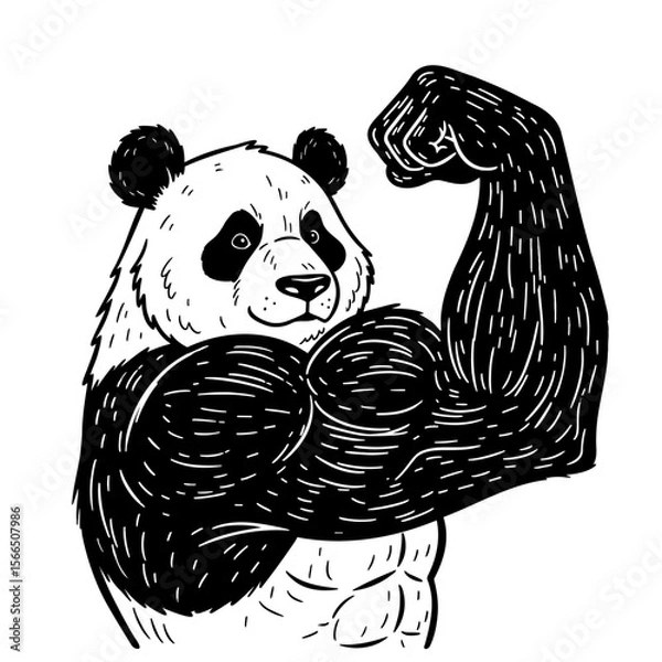 Fototapeta strong panda showing huge strong muscular arm sketch