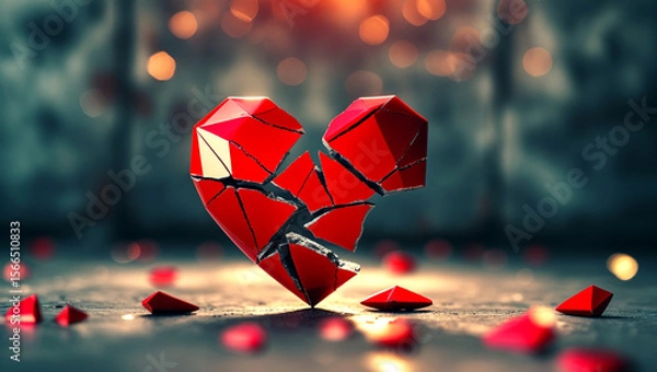 Obraz Shattered Red Heart with Scattered Pieces