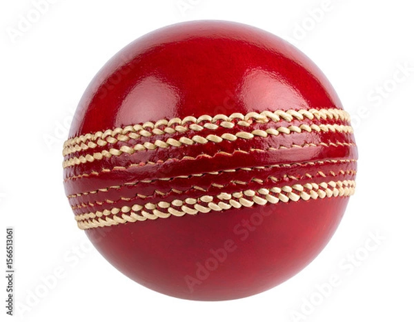 Fototapeta The iconic red cricket ball with its distinctive white seam perfectly poised for a thrilling match.