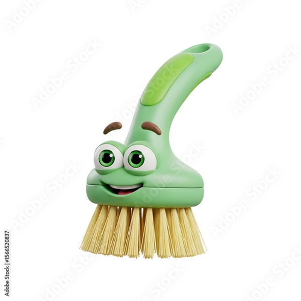 Obraz Cute Green Cleaning Brush Character