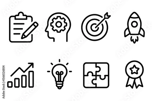 Fototapeta Business and innovation icons featuring graph, target, and light bulb concepts, vector illustration