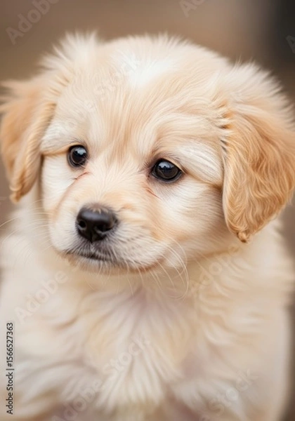 Fototapeta Sweet Puppy Close Up Portrait - Adorable fluffy puppy, embodying innocence, companionship, loyalty, and joy. A heartwarming perfect for pet-related projects