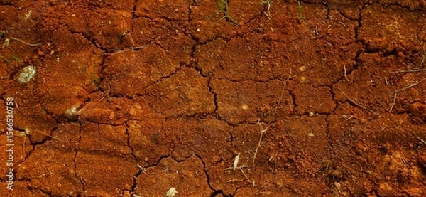 Fototapeta Long background, A close-up view of cracked red earth, symbolizing drought, dryness, and natural texture variations highlighting climate and environmental conditions.