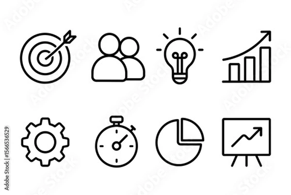 Fototapeta Business and productivity concepts in minimalist icon set, vector illustration