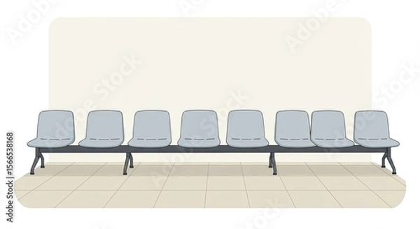 Fototapeta Illustration of a row of empty waiting chairs in a clean, minimalist environment