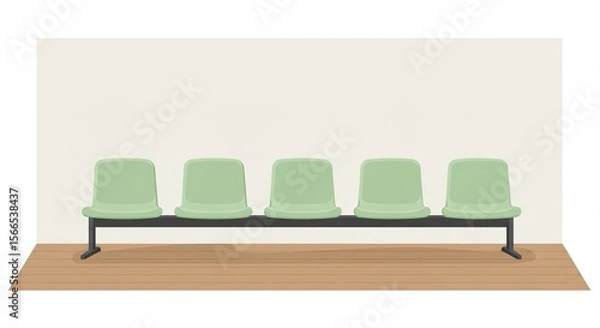 Fototapeta Illustration of a row of light green chairs in a waiting room setting with a plain wall