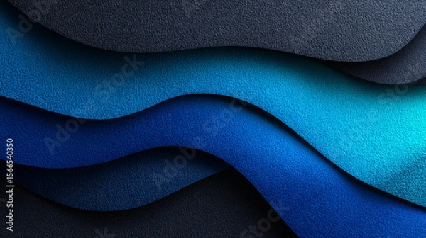 Obraz Dynamic wavy layers of textured blue and gray create an elegant abstract background design.