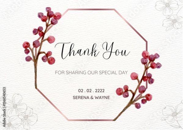 Fototapeta Cherry Flowar and Water color Thankyou card