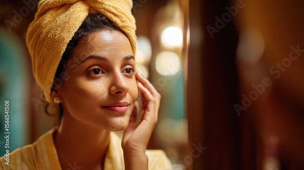Obraz indian woman applying multani mitti face pack