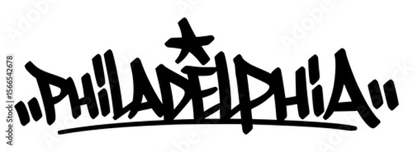 Fototapeta Philadelphia graffiti tag in bold black lettering on transparent background. Bold and expressive design energy great for visuals rich in culture and vibe