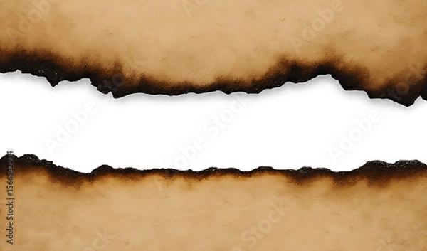 Fototapeta Realistic burnt paper edge with a charred, ripped texture. A vintage grunge frame and overlay element isolated on a transparent background for easy use in any design. PNG, Cutout.