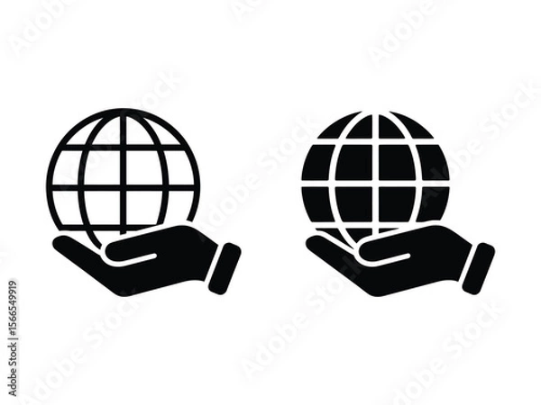 Obraz A minimalist black and white icon design showing two identical hands holding a globe
