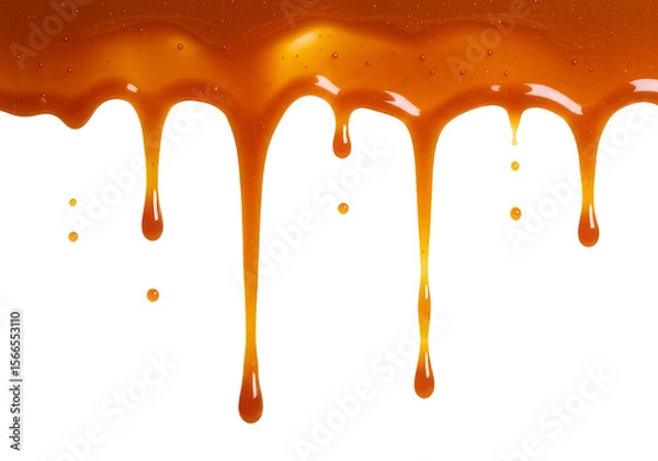 Fototapeta Caramel sauce dripping against a black background creating a sweet and delicious visual texture effect