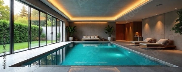 Fototapeta Luxurious Indoor Swimming Pool in Modern Converted Garage Relaxing Aquatic Therapy & Home Spa Retreat