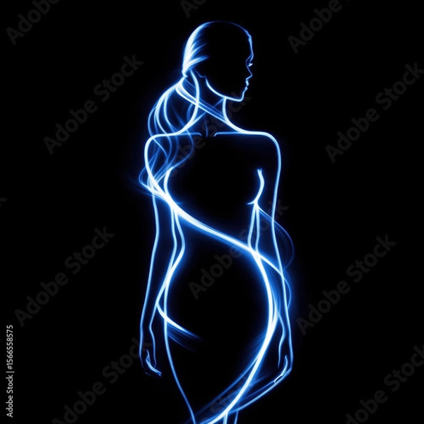 Obraz Abstract glowing female figure with neon lines