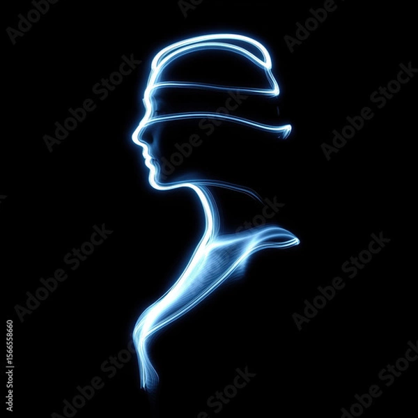 Obraz Side profile woman traced with glowing blue light