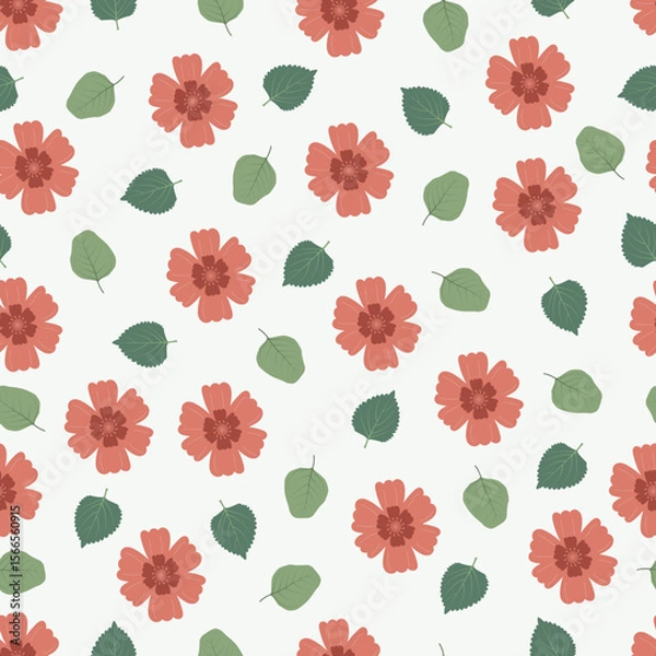 Obraz Pastel pink flowers seamless pattern. Floral vector surface design of Scandinavian flowers and leaves
