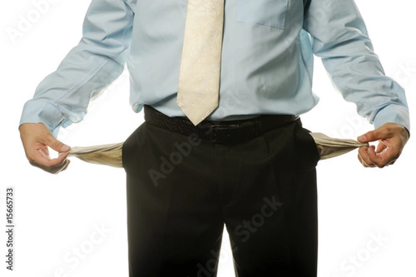 Fototapeta The young businessman with empty pockets