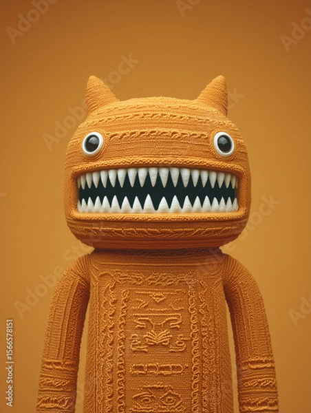Obraz Cute orange monster toy with sharp teeth