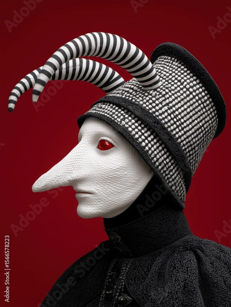 Obraz Surreal character with striped horns and red eyes