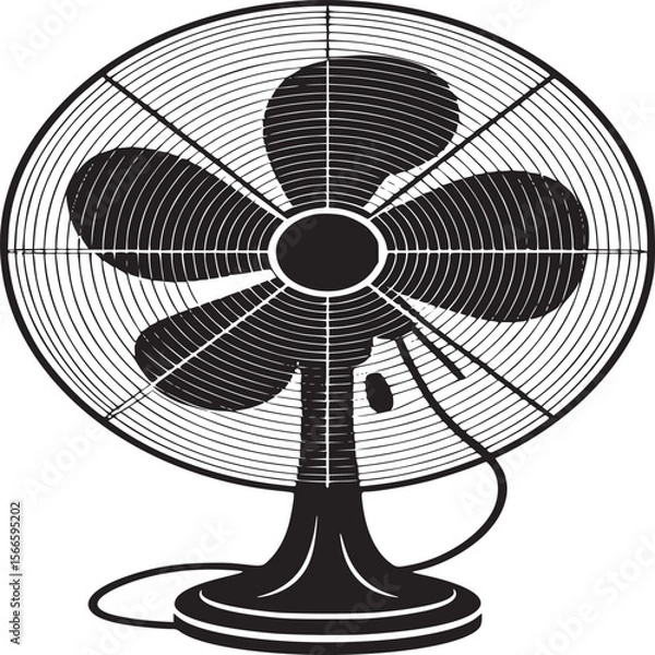 Obraz Vintage electric fan black and white illustration vector drawing antique fan appliance cooling fan design 100 on transparent background
