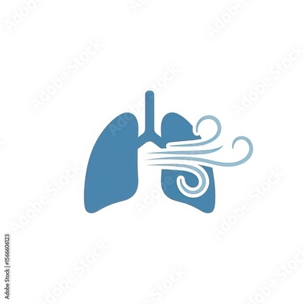 Fototapeta Illustration of blue lungs with wind blowing through them on a white background in a simple style