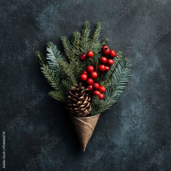 Obraz Pine Cone Berry Arrangement in Cone