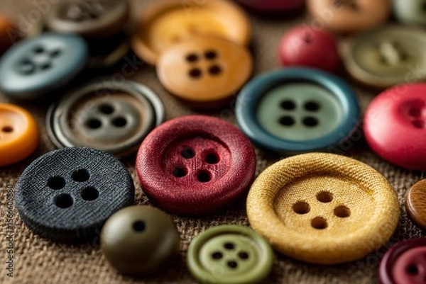 Obraz Colorful Sewing Button on Fabric