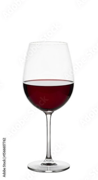 Fototapeta Close up of a red wine glass with a dark liquid against a plain black studio background setting scene