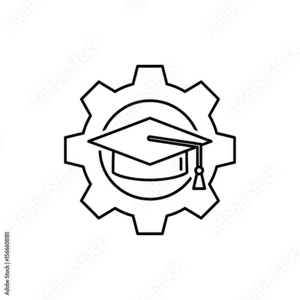 Fototapeta A line drawing of a graduation cap inside a gear representing education and technology integration