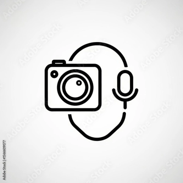 Fototapeta Camera and microphone connected by a line in a minimalist style on a white background vector image