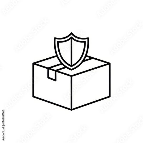 Fototapeta Outline drawing of a cardboard box with a shield symbol on top representing secure delivery service