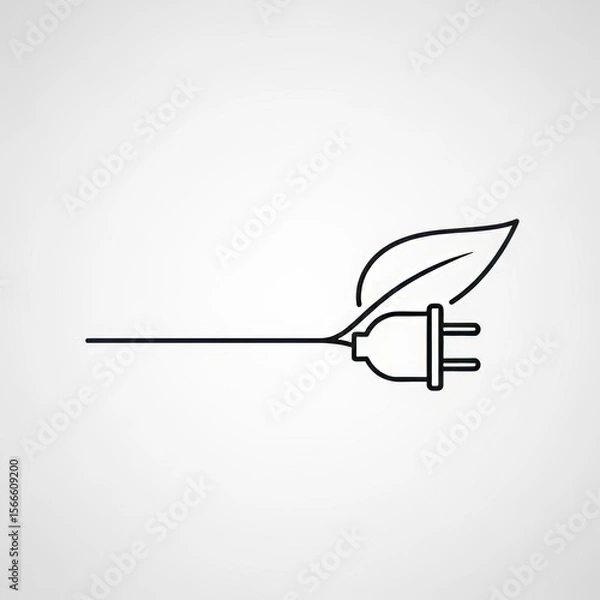 Fototapeta Minimalist illustration of a plug with a leaf connected to it on a white background plain style